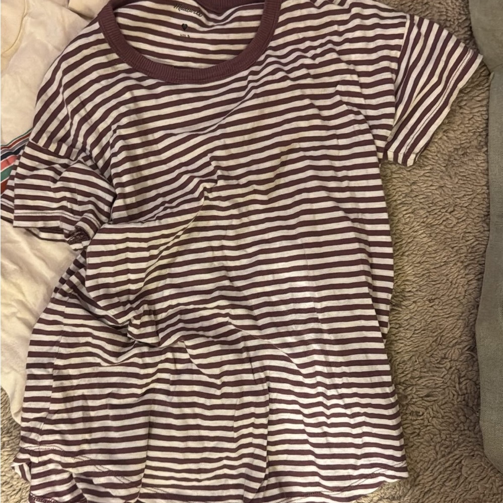 Madewell Striped Short Sleeve Tee - Purple and White